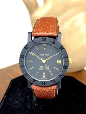 Bvlgari Watch Limited Edition Hong Kong Swiss Automatic Black Dial Brown Leather